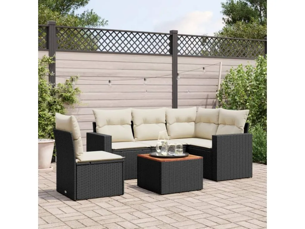 Set de sofás de jardín 6 piezas y cojines ratán sintético negro KHWA18805