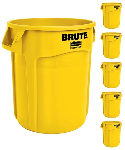 Yellow Heavy-Duty Trash/Garbage Can, (Pack of 6)