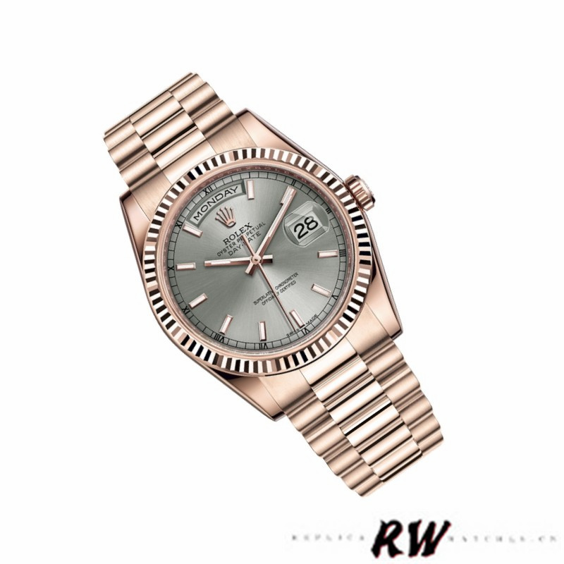 Rolex Day-Date 118235 Rhodium Grey Dial Rose Gold 36mm Unisex Replica Watch