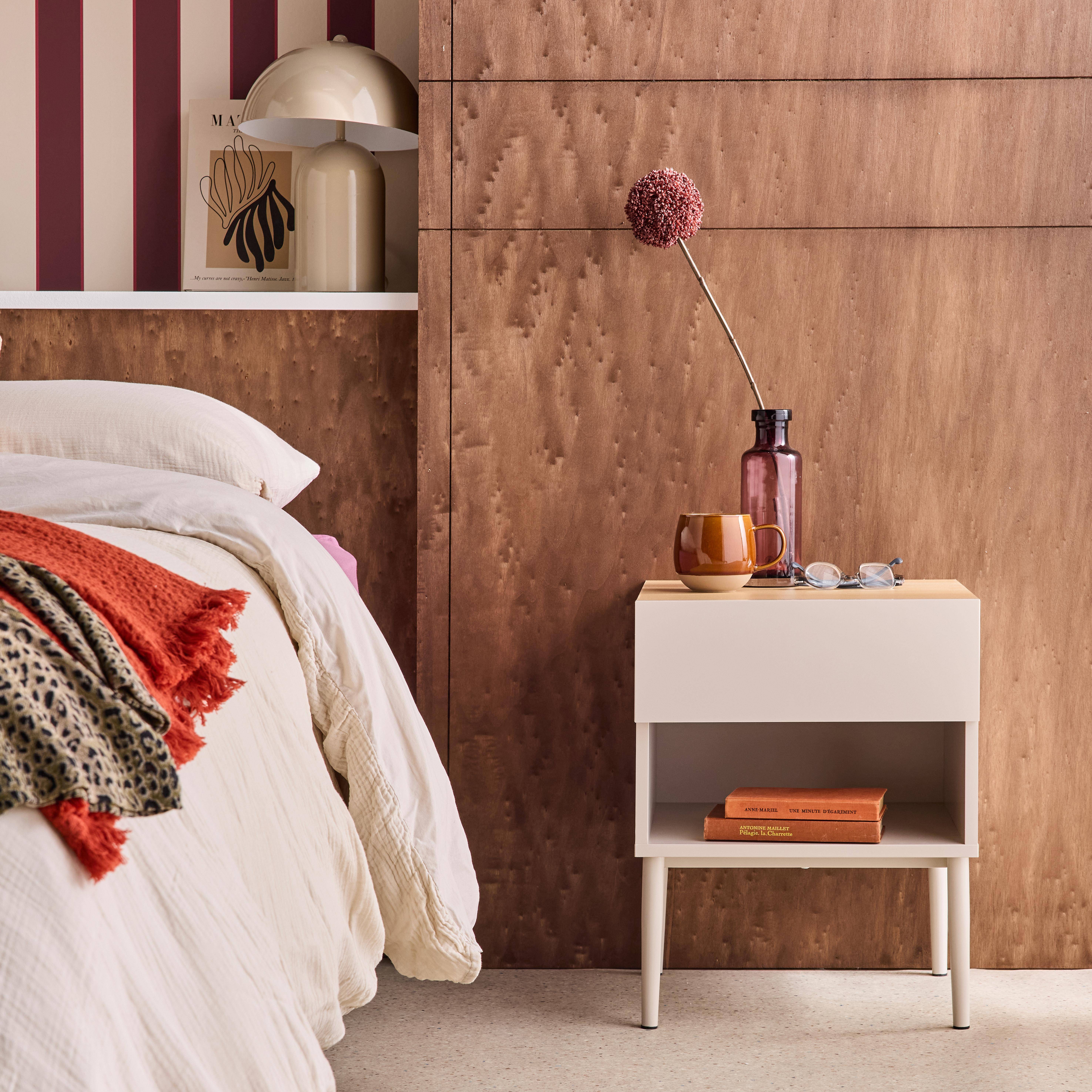 Ashton - Mesitas de noche de metal y decoración de madera,1 puerta, 1 nicho, set de 2