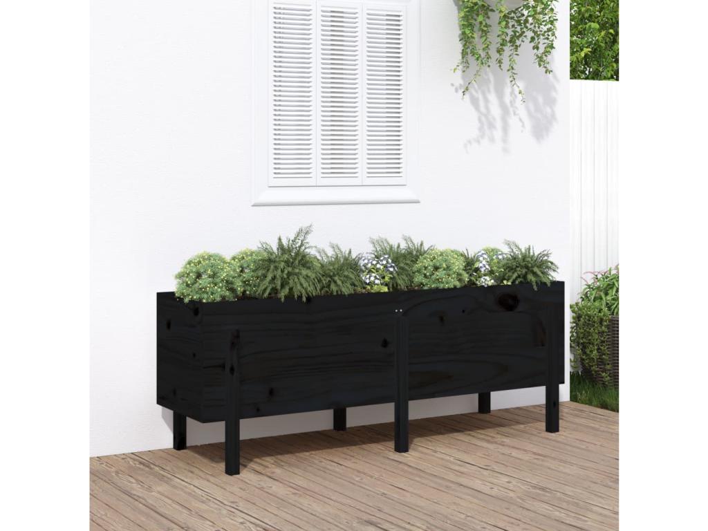 Arriate elevado de jardín madera maciza pino negro 160x50x57 cm