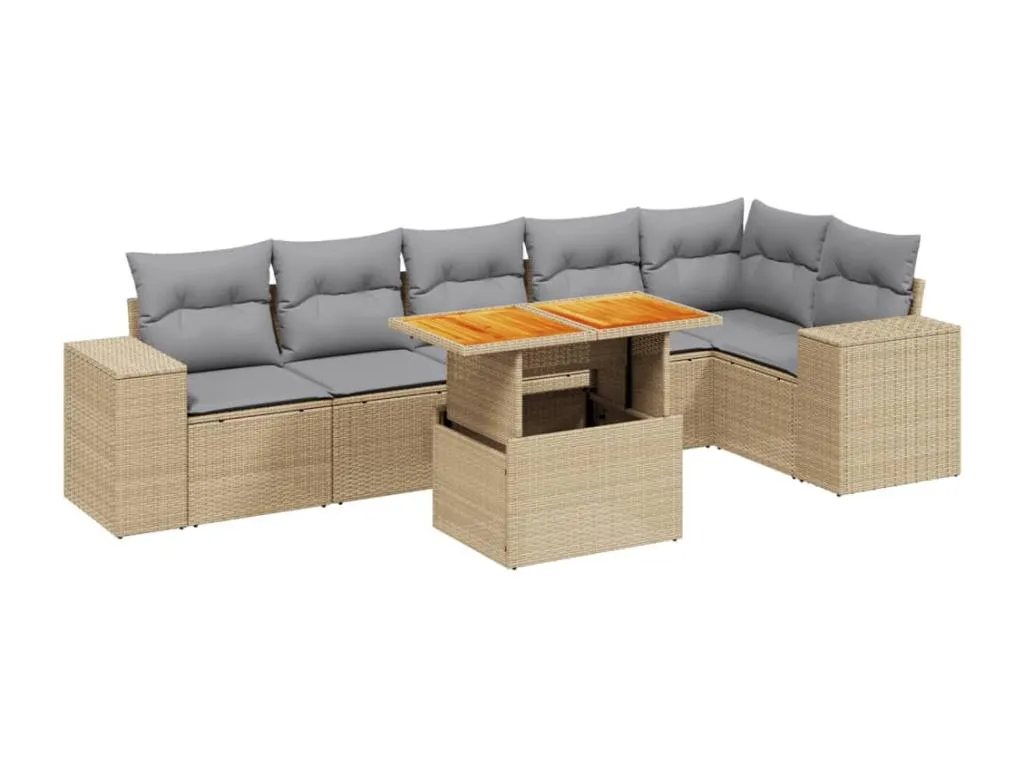 Set sofás de jardín 7 piezas y cojines ratán sintético beige 75961REHQ