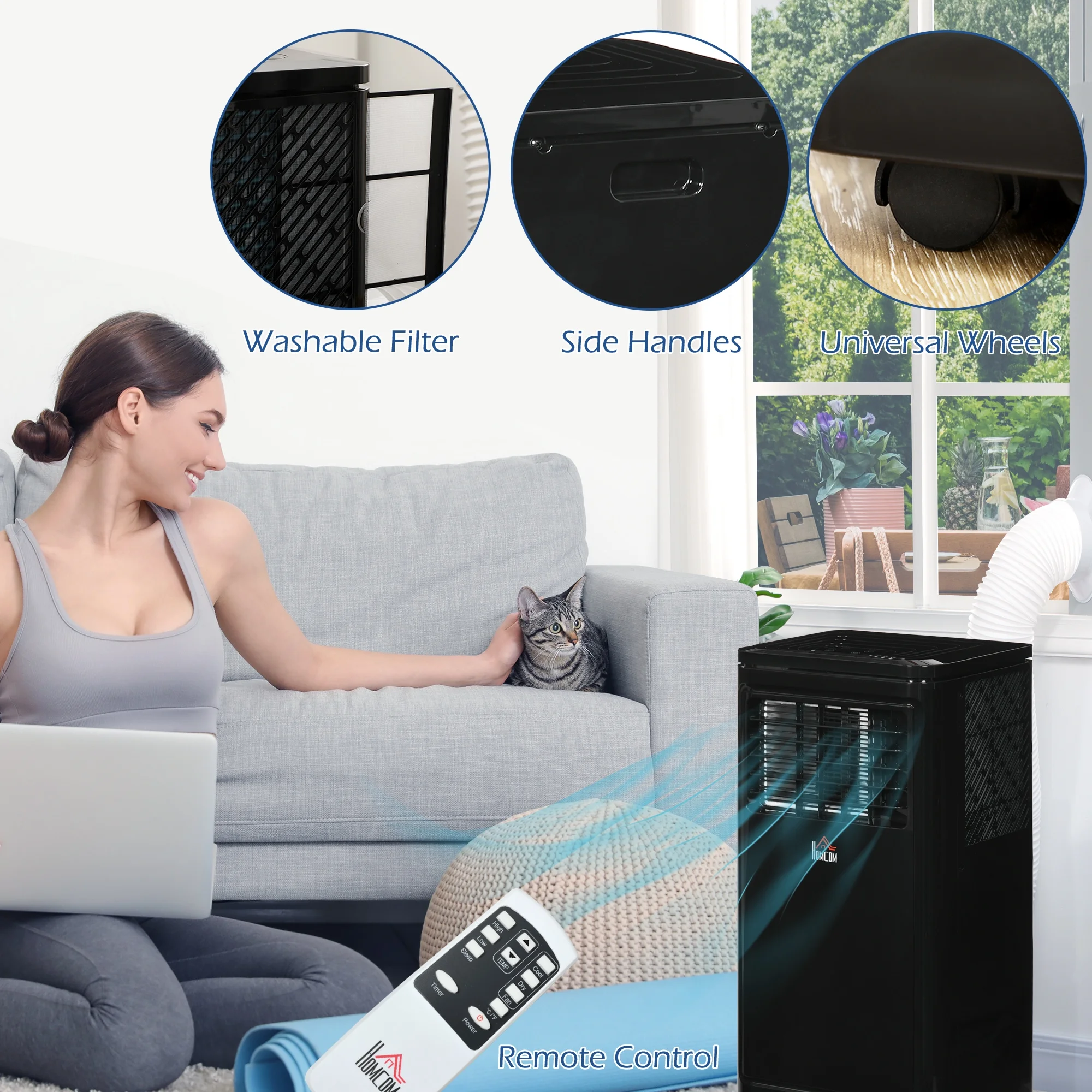 HOMCOM 8,000 BTU Portable Air Conditioner Fan with Remote for Rooms Up to 344 Sq. Ft., Evaporative Cooler, Home AC Unit with Dehumidifier, Black - Image 9