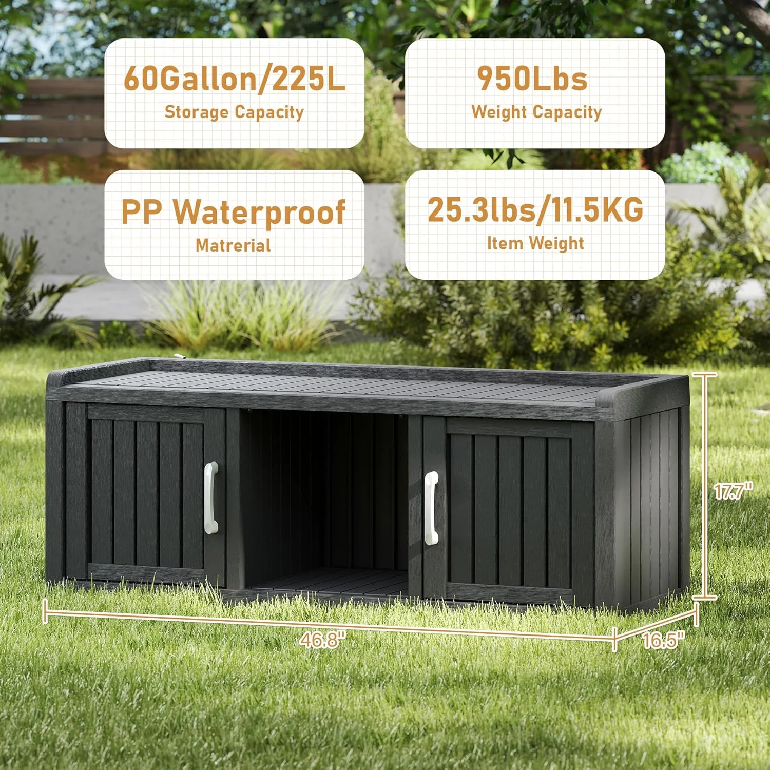 KAMABOKO Outdoor Shoe Storage Cabinet, Waterproof UV-Resistant Entryway Storage Bench Indoor Outdoor with 2 Barn Doors, Adjustable Shelves for Entryway, Bedroom, Hallway,Living Room(Black) - Image 13