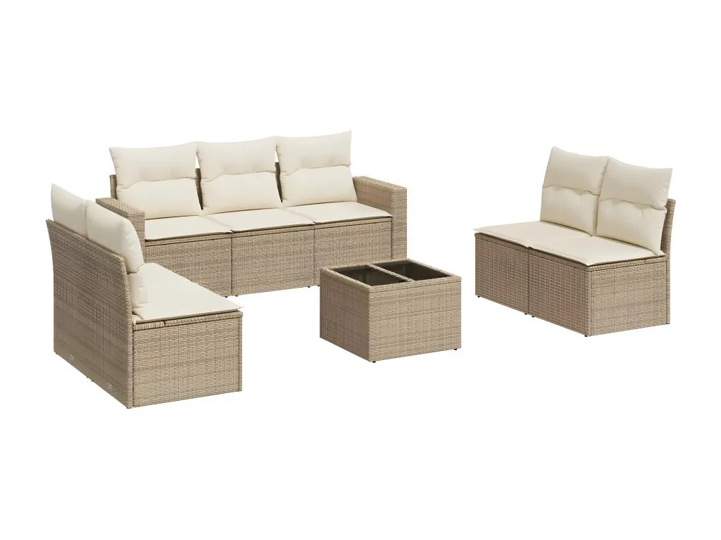 Juego de sofás de jardín con cojines beige 8 pzas ratán PE 65120JIZH