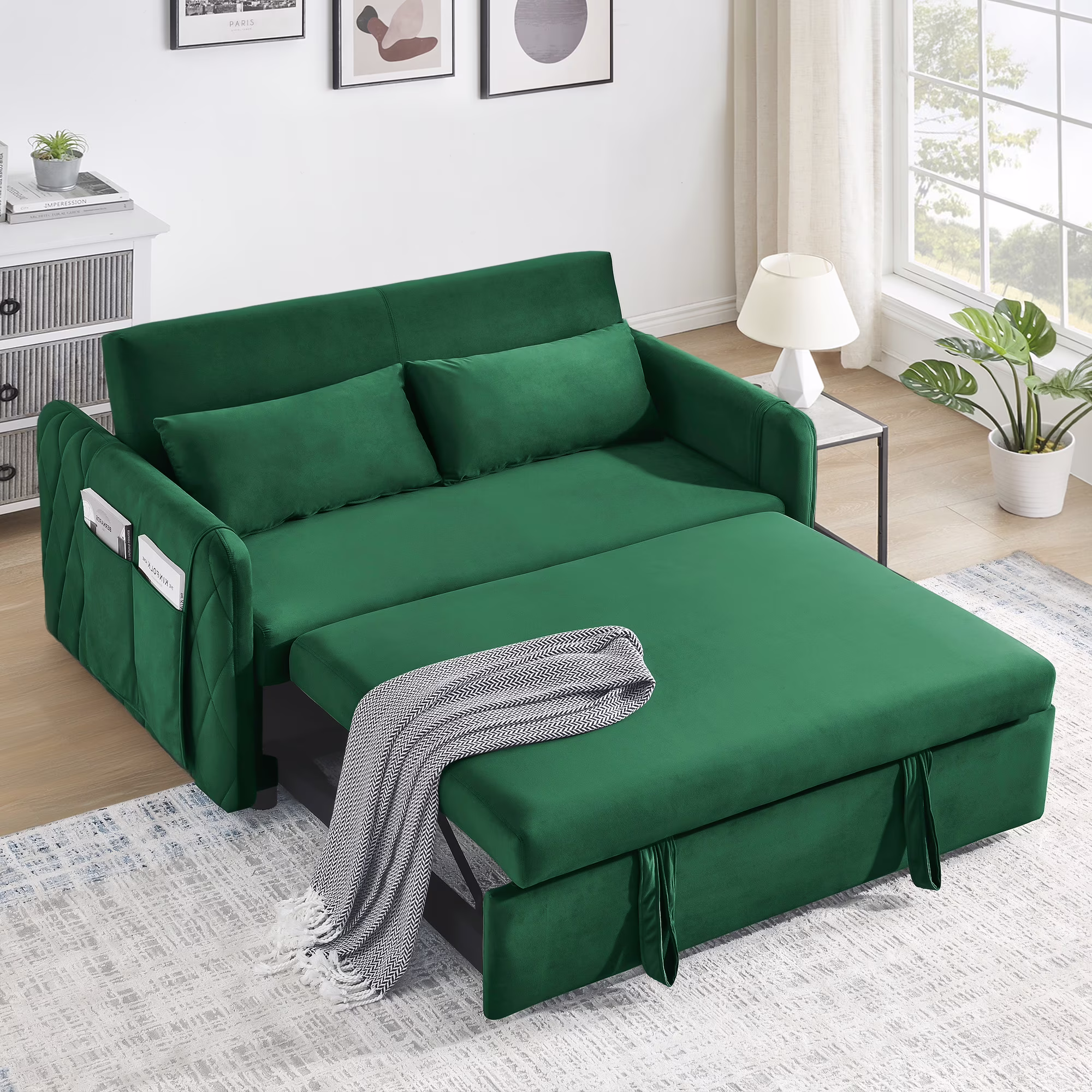 Convertible Sofa Bed,3 in 1 Sleeper Sofa with 2 Pillows and Adjustable Backrest for Living Room Office,Black