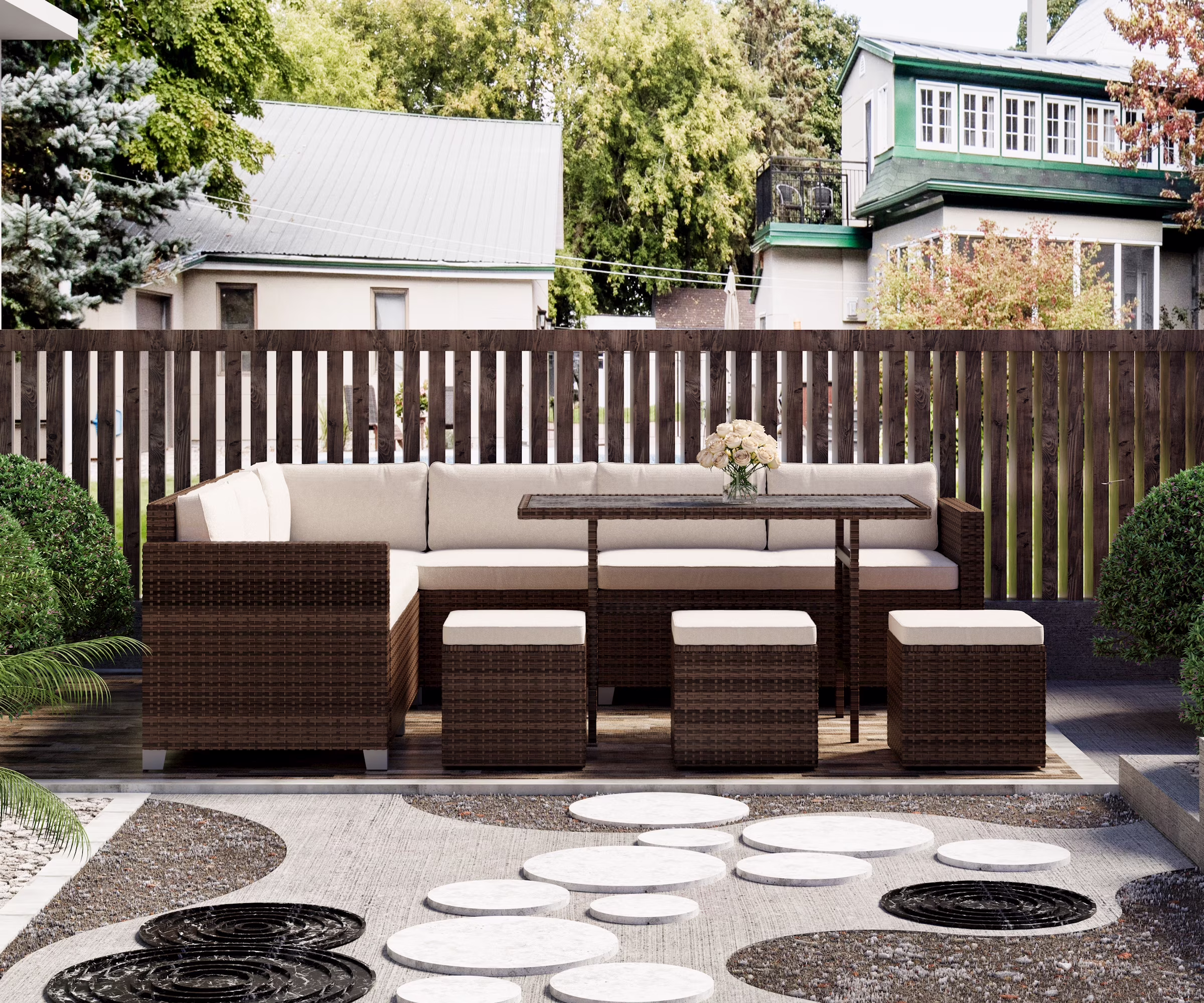 Bifanuo 7 Piece Patio Furniture Set, Outdoor Furniture Patio Sectional Sofa, All Weather PE Rattan Outdoor Sectional with Beige Cushions and Table, Black Wicker - Image 3