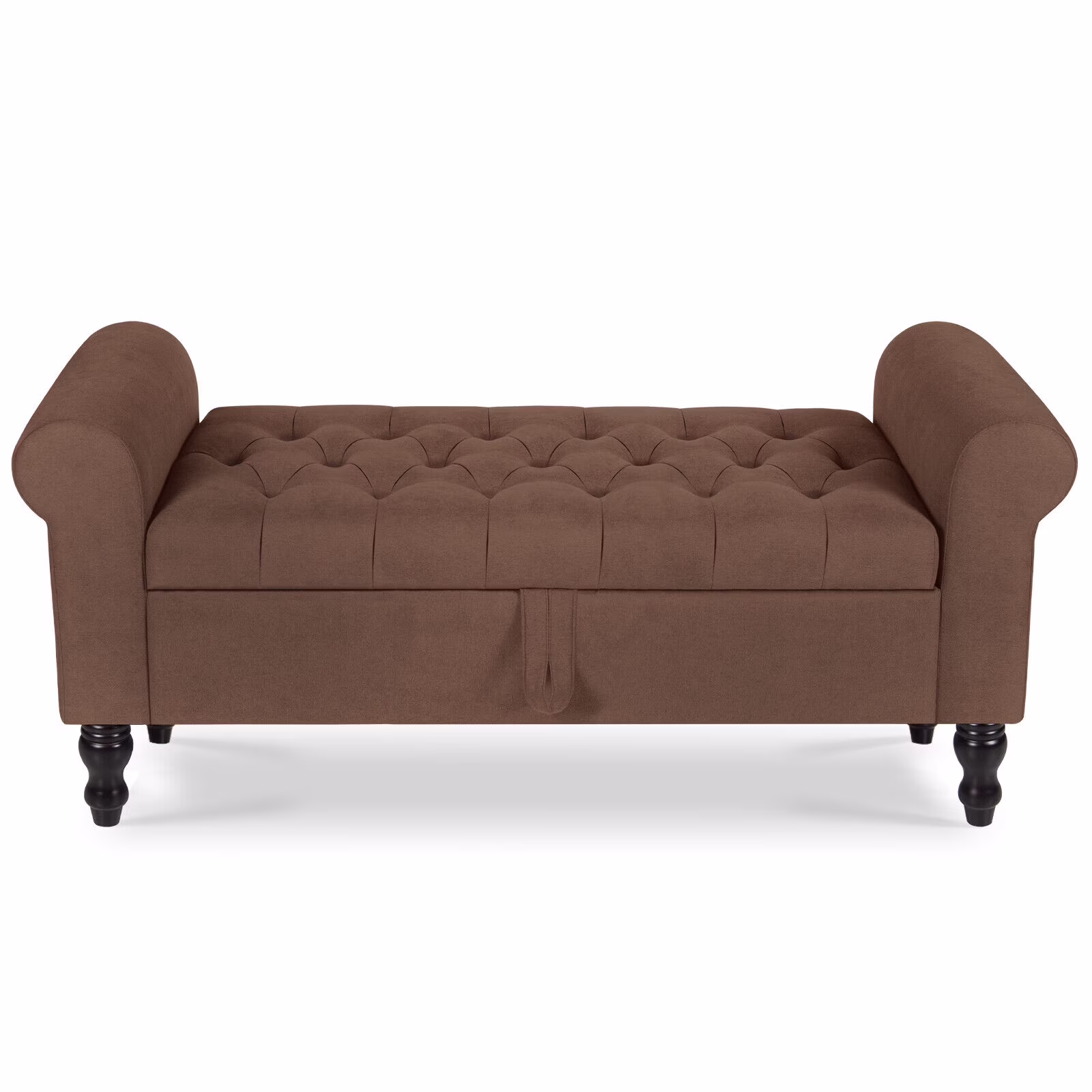 Storage Bench with Upholstered Rolled Arm Ottoman Bench Couch w/ Solid Wood Legs for Bedroom End of Bed,and Living room,Gray