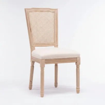 Set of 2 Antique Rattan-Back Dining Chairs with Solid Wood Frame