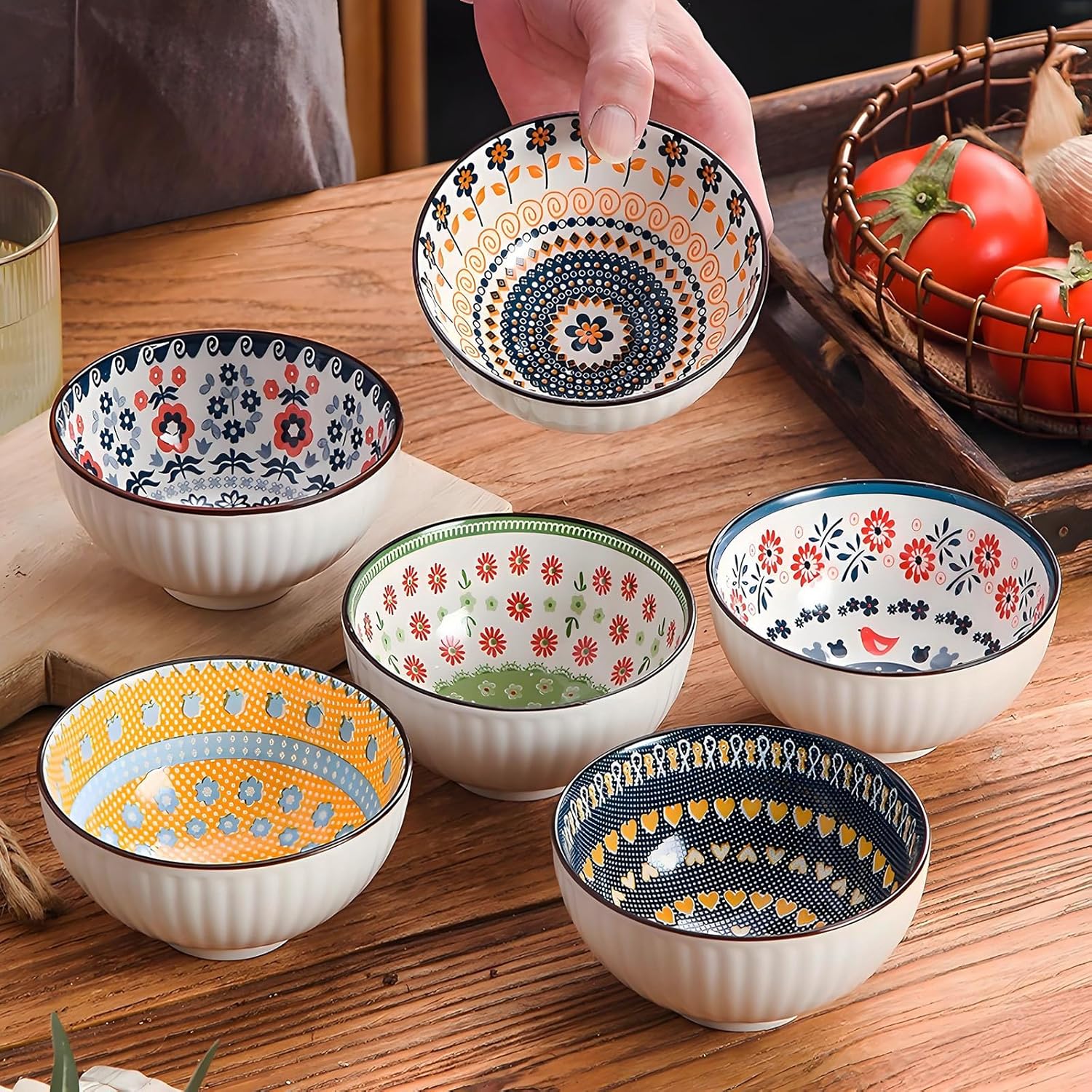 Rice Bowls 10oz, Japanese Style Bowls Set of 6 with Gift Box - Ceramic Bowls for Soup, Dessert, Ice Cream, Snack - Kitchen Gifts for Women Christmas Gift
