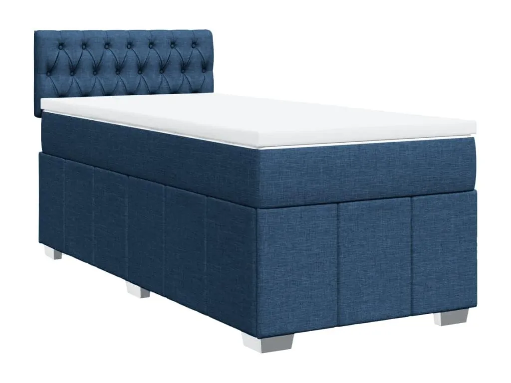Cama box spring con colchón tela azul 90x200 cm rhj3518975