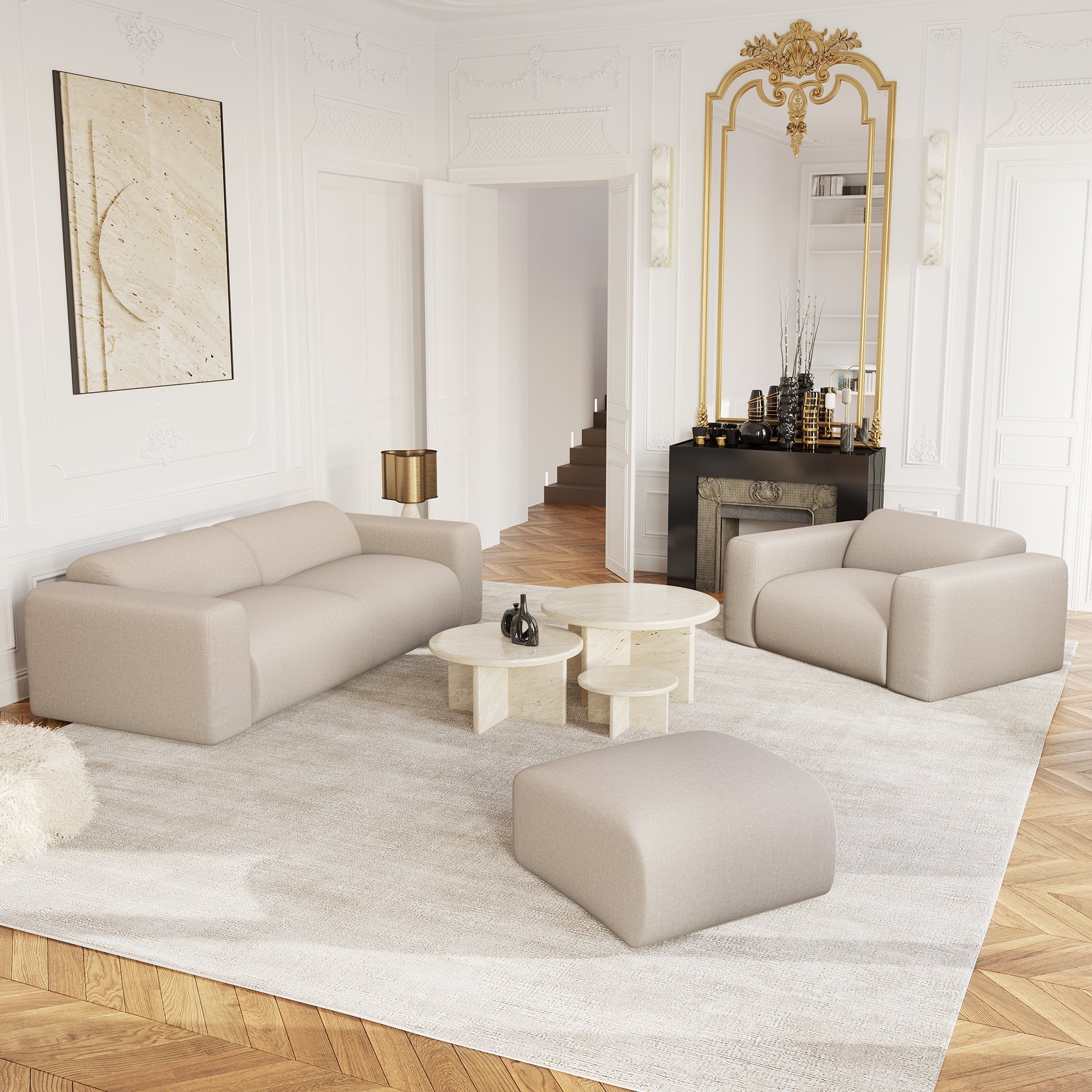 Rechte bank MYRA 3 personen Geweven stof Beige