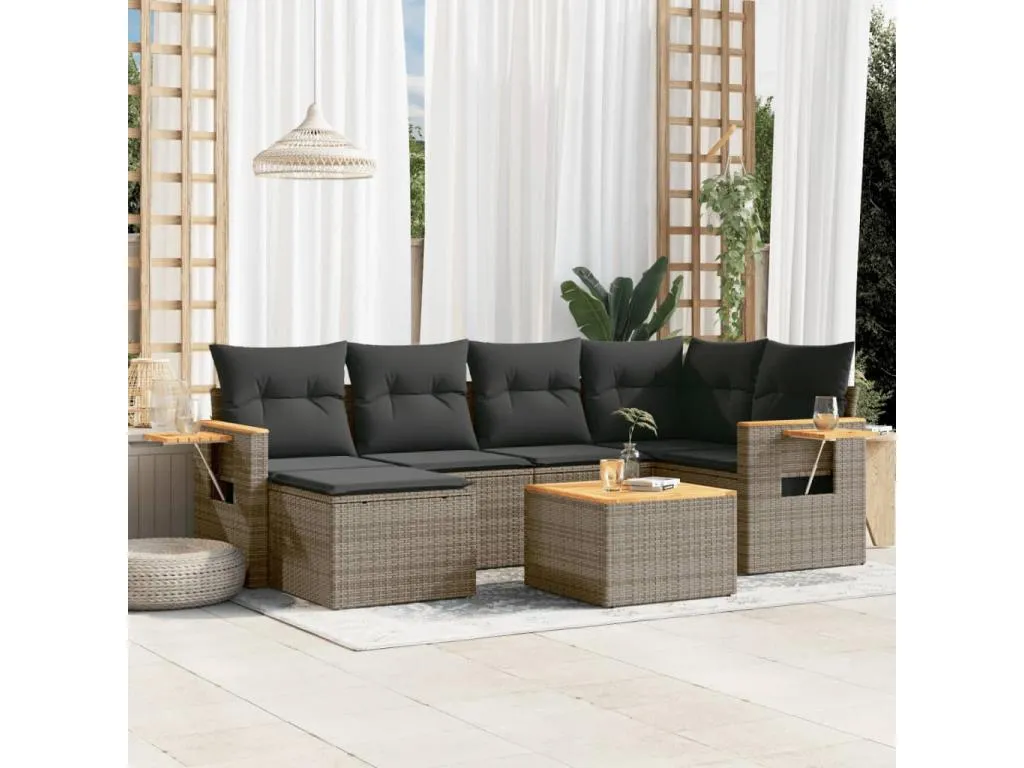 Mobtrendy Set de sofás de jardín 7 piezas con cojines ratán PE gris kfkz51345