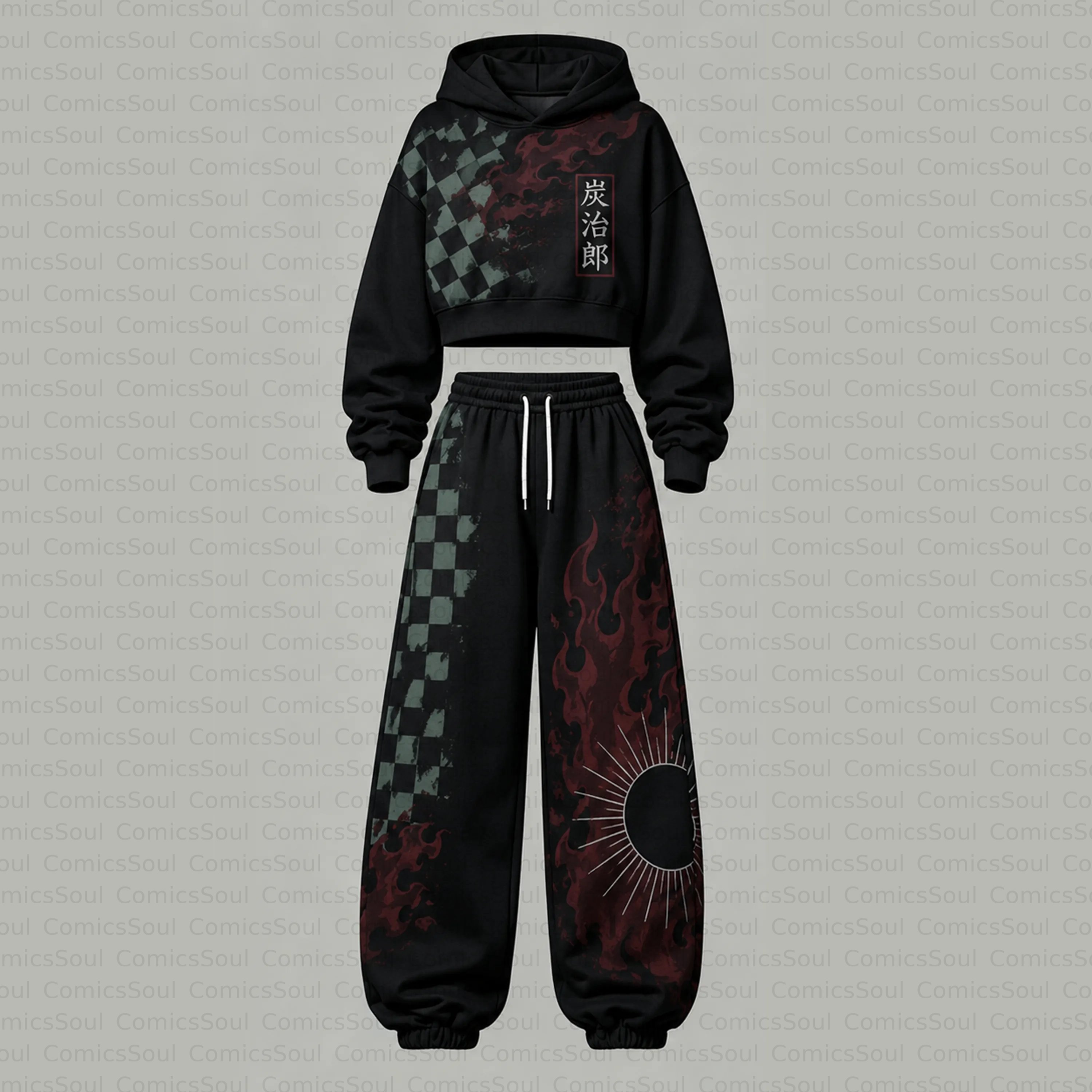 Demon Slayer Cropped Long Sleeve Hoodie & High Waist Jogger Pants Two Piece TeeThreads Sustain the Scene with Custom Apparel