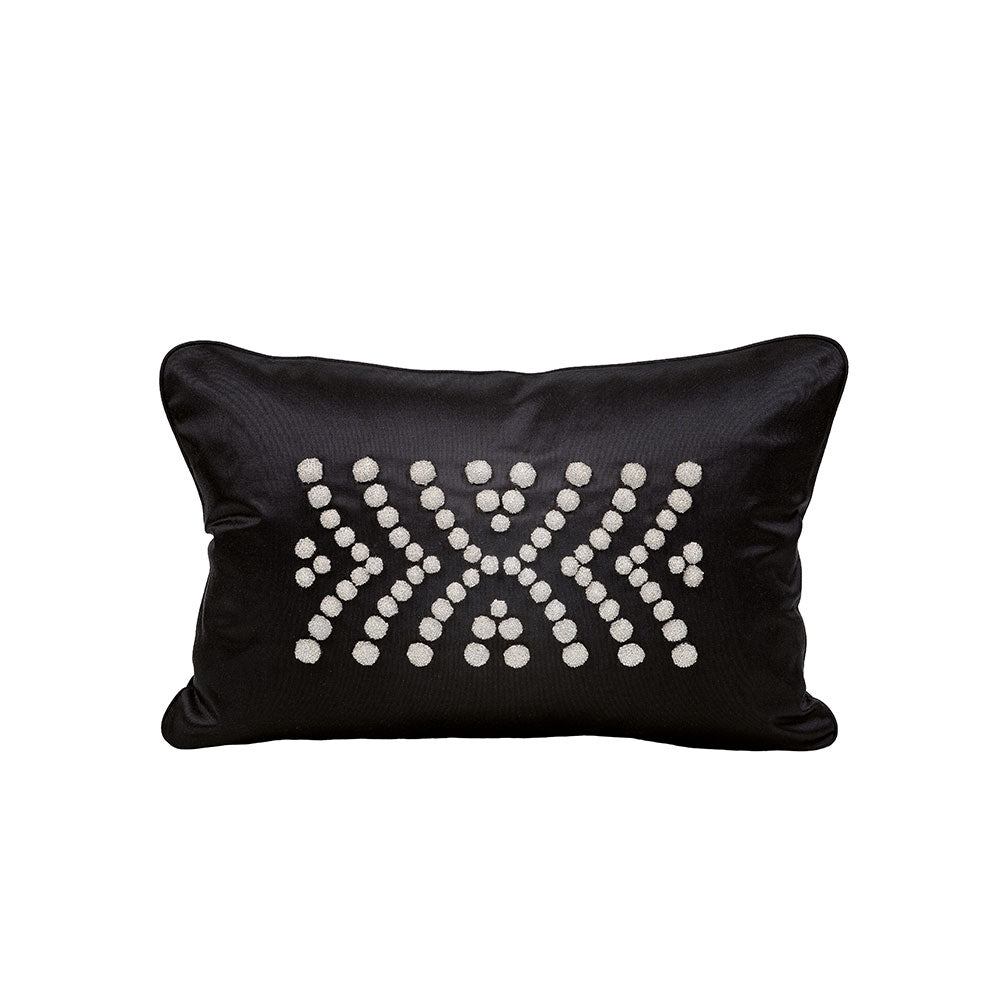 COUSSIN PERLÉ DEMI COUTARD - SOIE NOIRE, PERLÉ ARGENT, PETIT MODÈLE