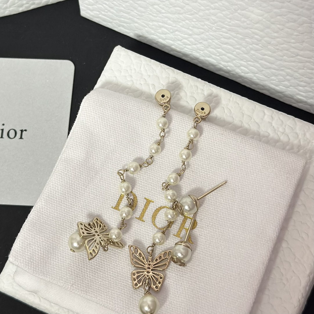 Dior Long Tassel Butterfly Dangle Pearl Earrings - Original Replica Club