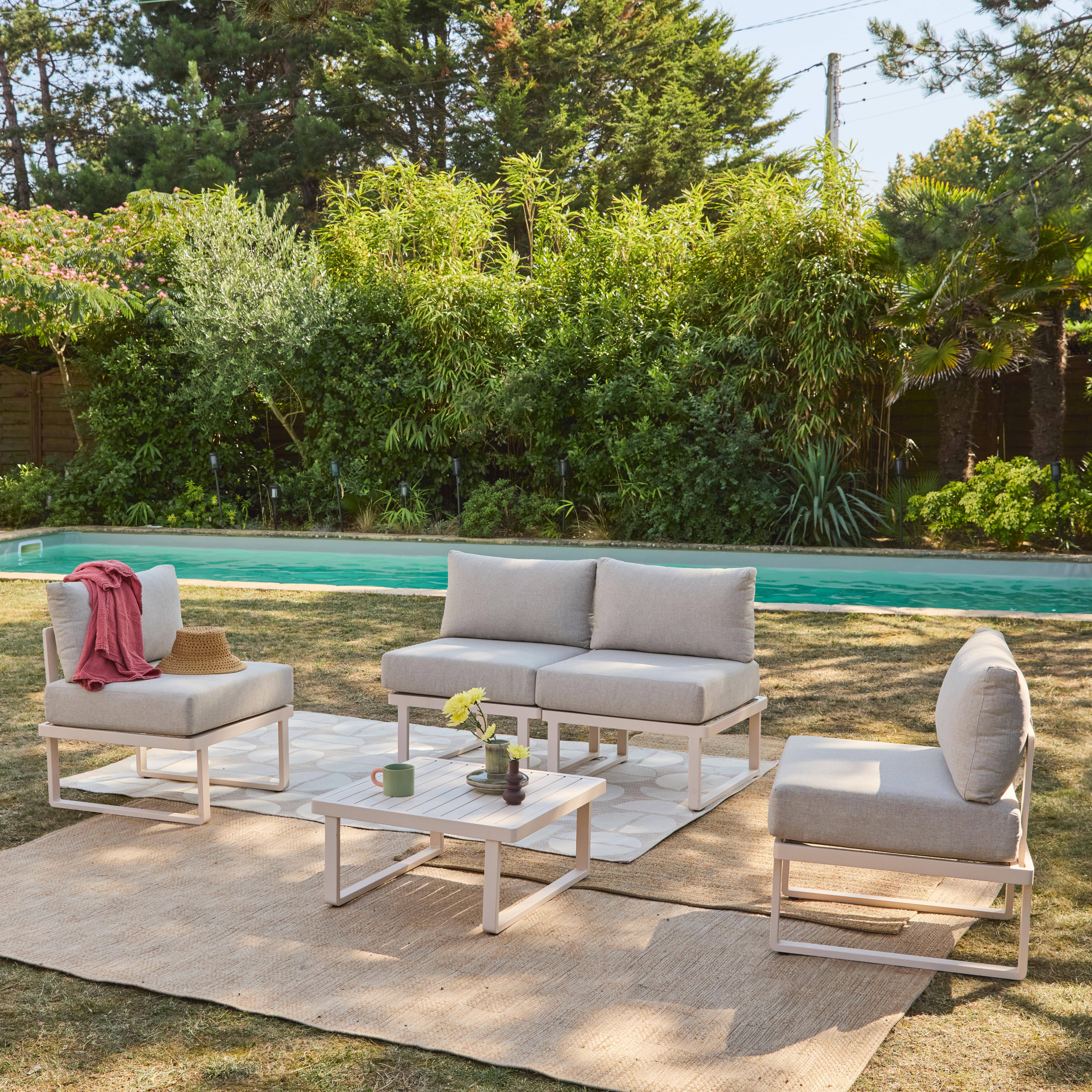 Clea - Conjunto de jardín modular de aluminio, 4 plazas
