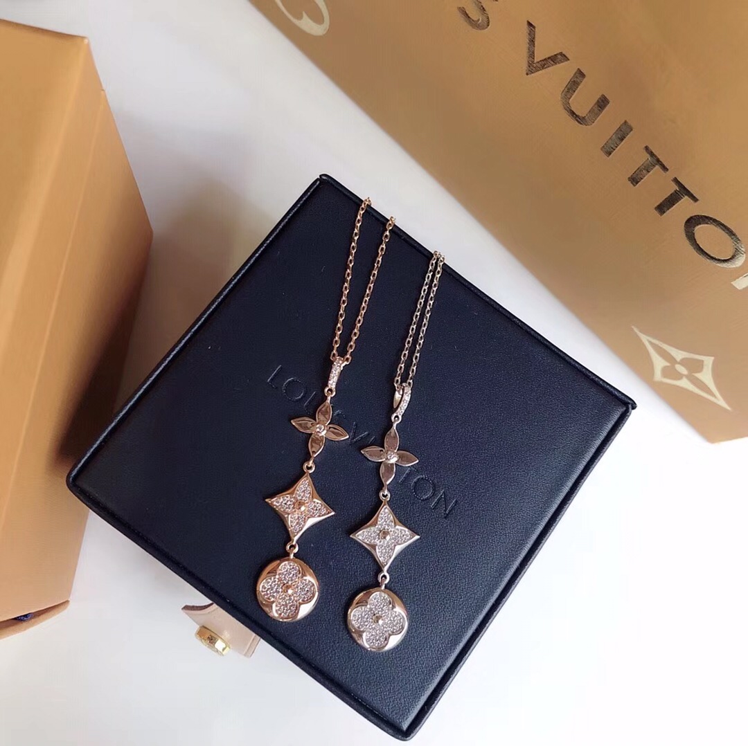 Louis Vuitton Full Diamond Star Sun Blossom Pendant Necklace 3 Motifs - Original Replica Club