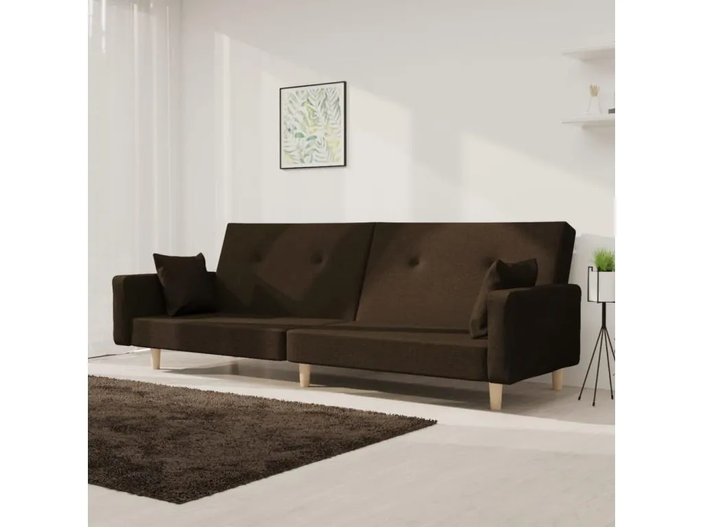 Sofá cama de 2 plazas con dos almohadas tela marrón oscuro 15726EYYV