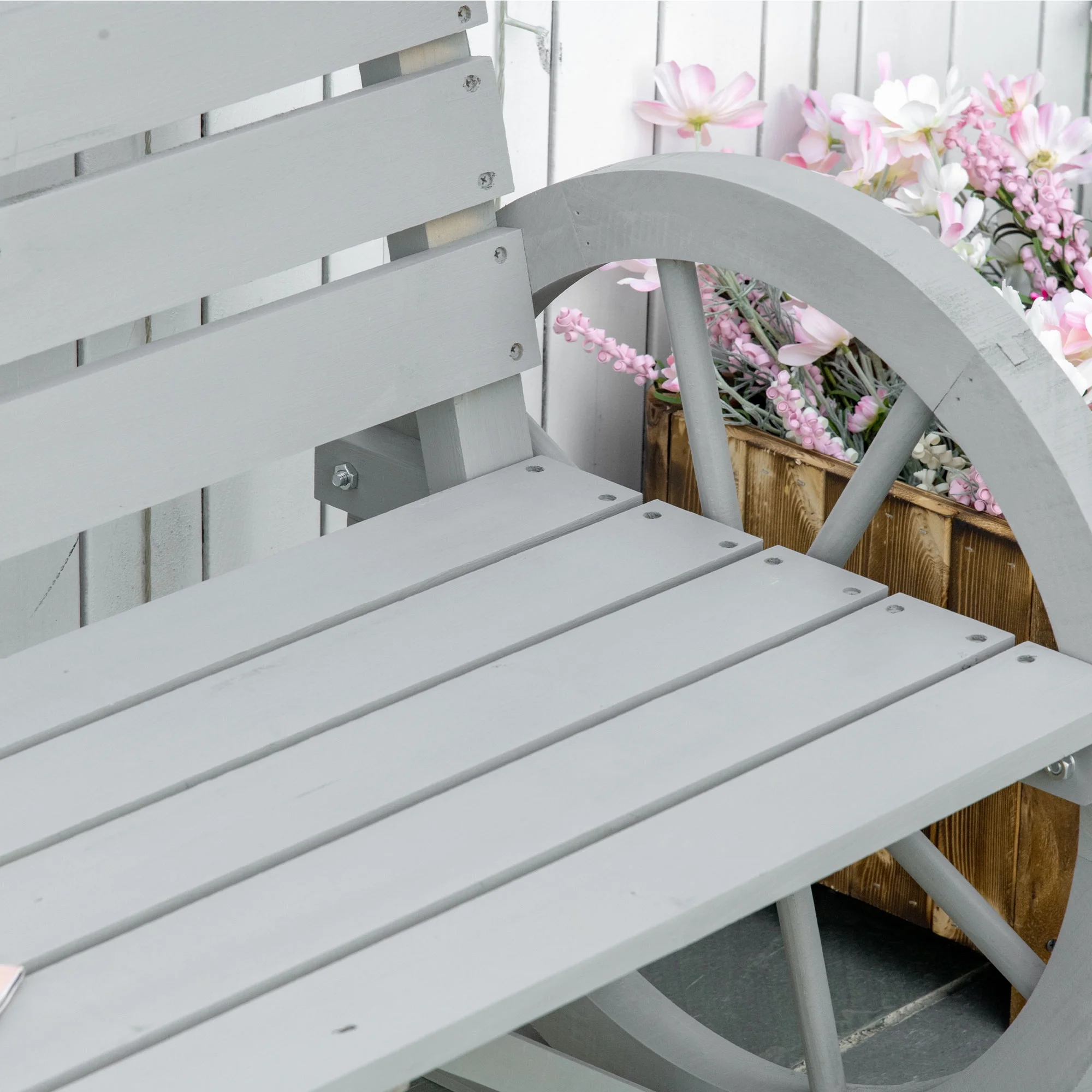 Outsunny Wooden Wagon Wheel Bench Rustic Outdoor Patio Furniture, 2-Person Seat Bench with Backrest Carbonized - Image 19