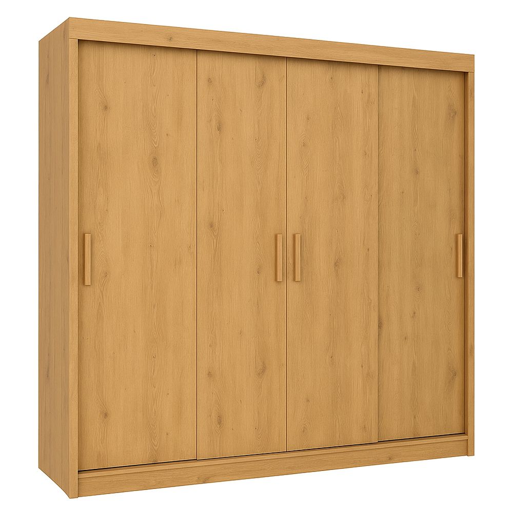 Armario deslizante de madera, moderno y funcional, 4 puertas, diseño minimalista en color roble claro