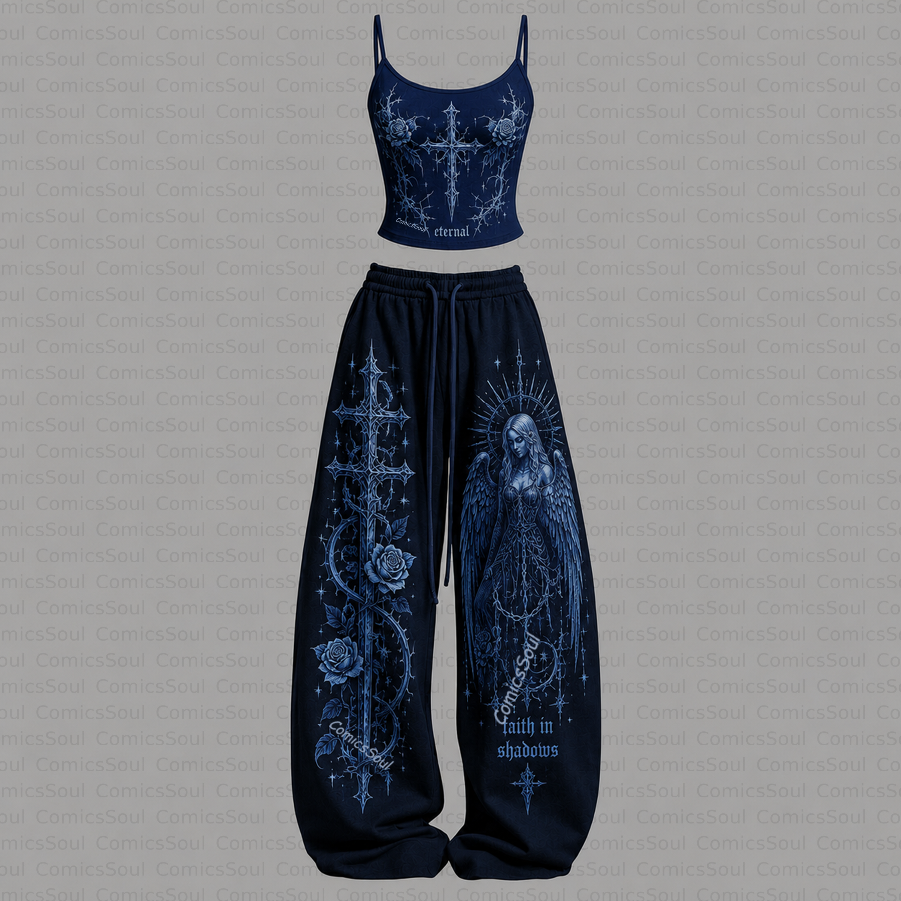 Gothic Heart Top & Elasticated Trousers Two-Piece Set