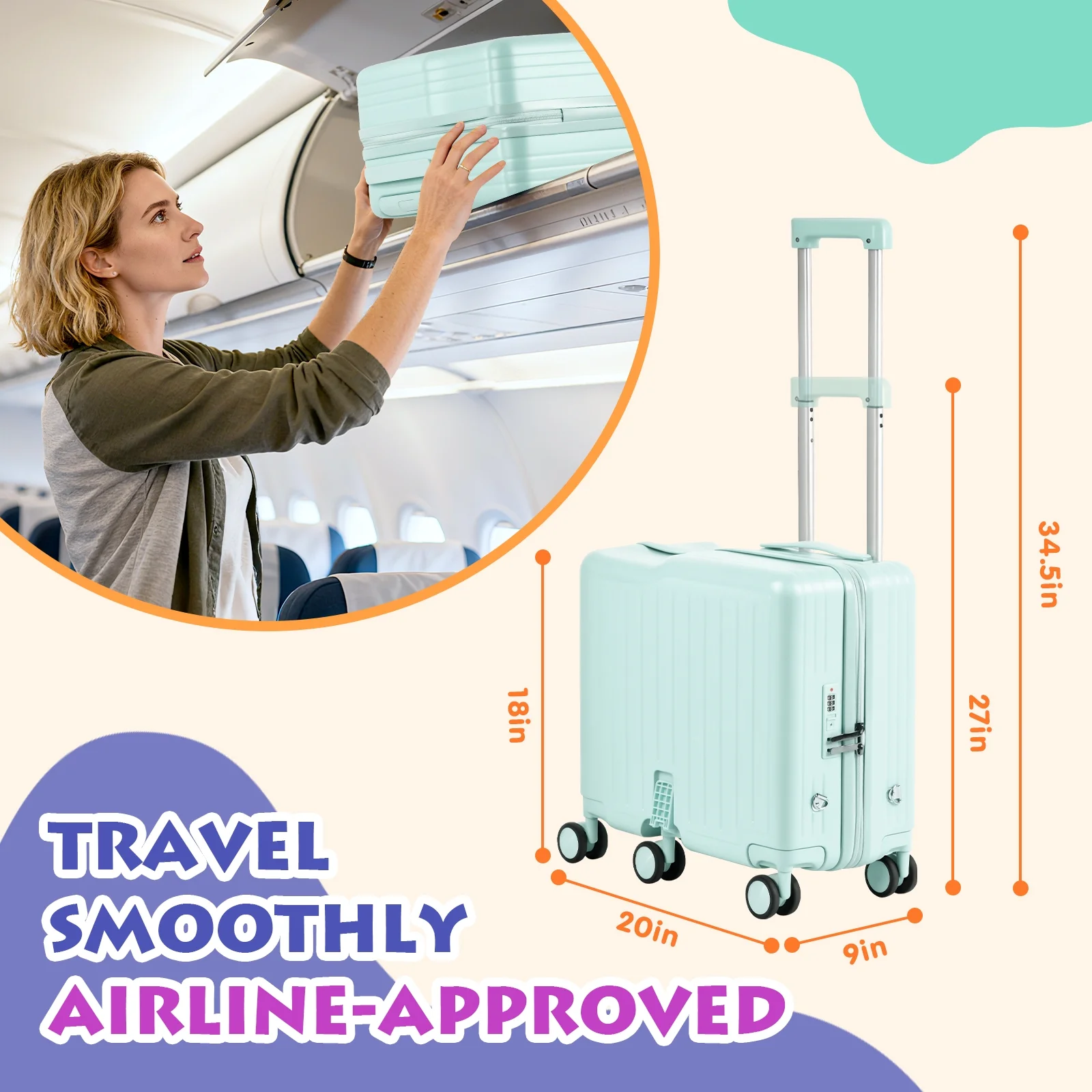 Advwin Ride-On Kids Luggage with Pull Strap, Footrests, Cup Holder, 6 Wheels & Adjustable Handle, 18-Inch Spinner Suitcase with Stickers & Boarding Pass, Pink - Image 17
