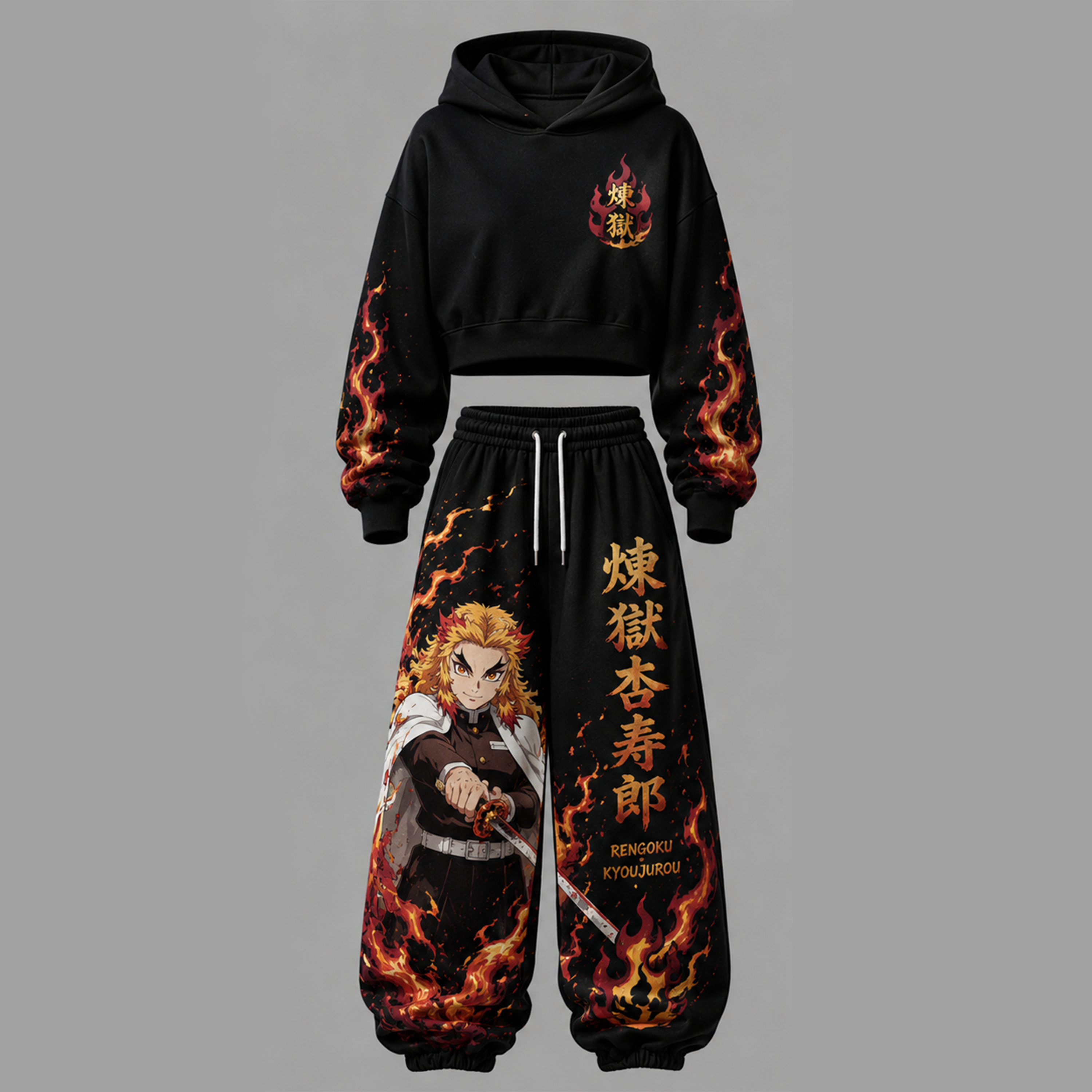 Demon Slayer Cropped Long Sleeve Hoodie & High Waist Jogger Pants Two Piece TeeThreads Sustain the Scene with Custom Apparel