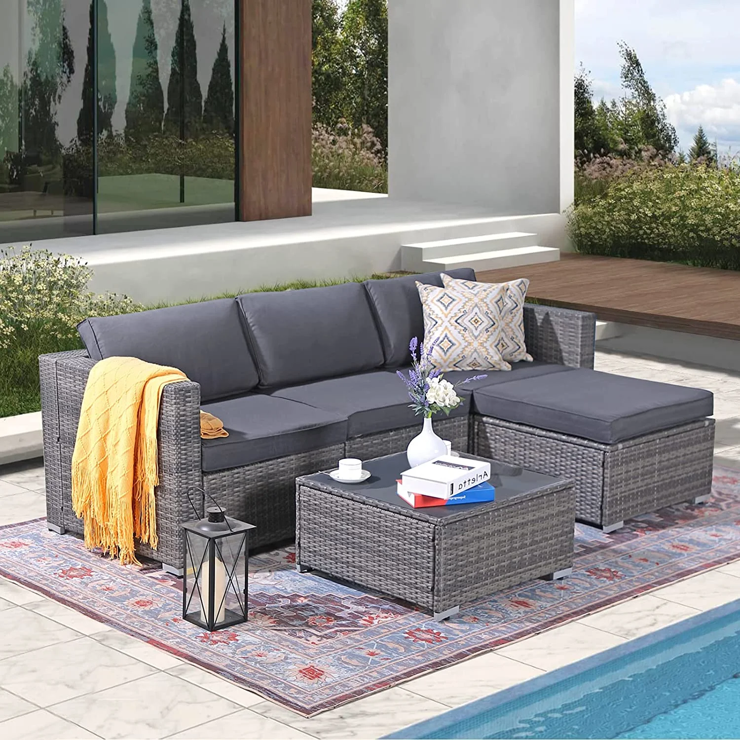 Patiorama 5-Piece Patio Furniture Set, Outdoor Sectional Conversation Set, All-Weather Grey PE Wicker with Light Grey Cushions, Backyard Porch Garden - Image 19