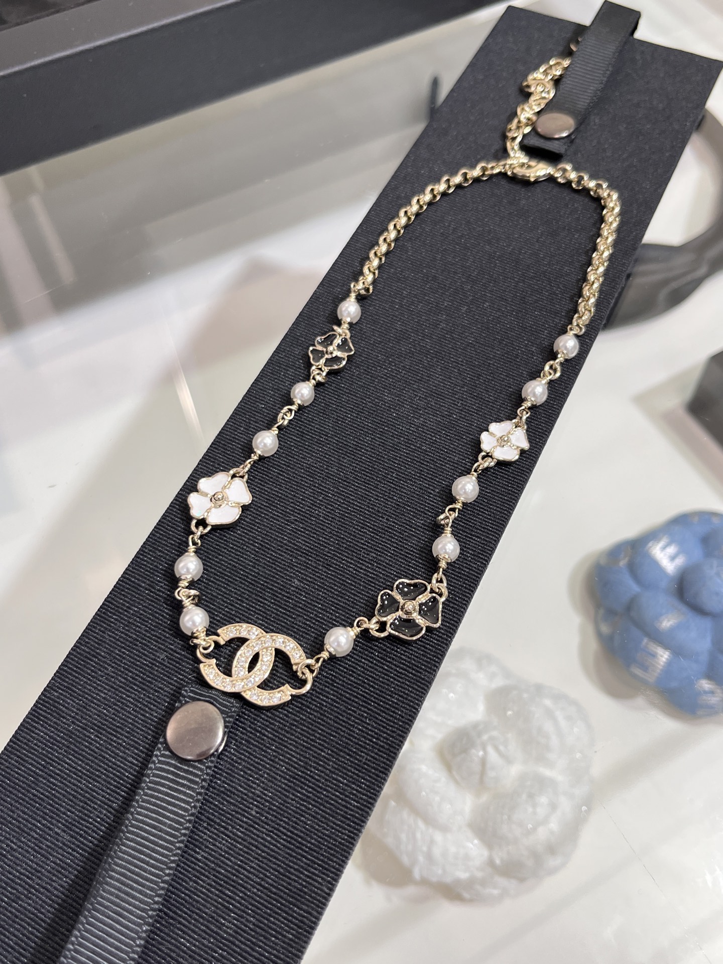 Dainty Chanel Enamel Camellia Necklace - Original Replica Club