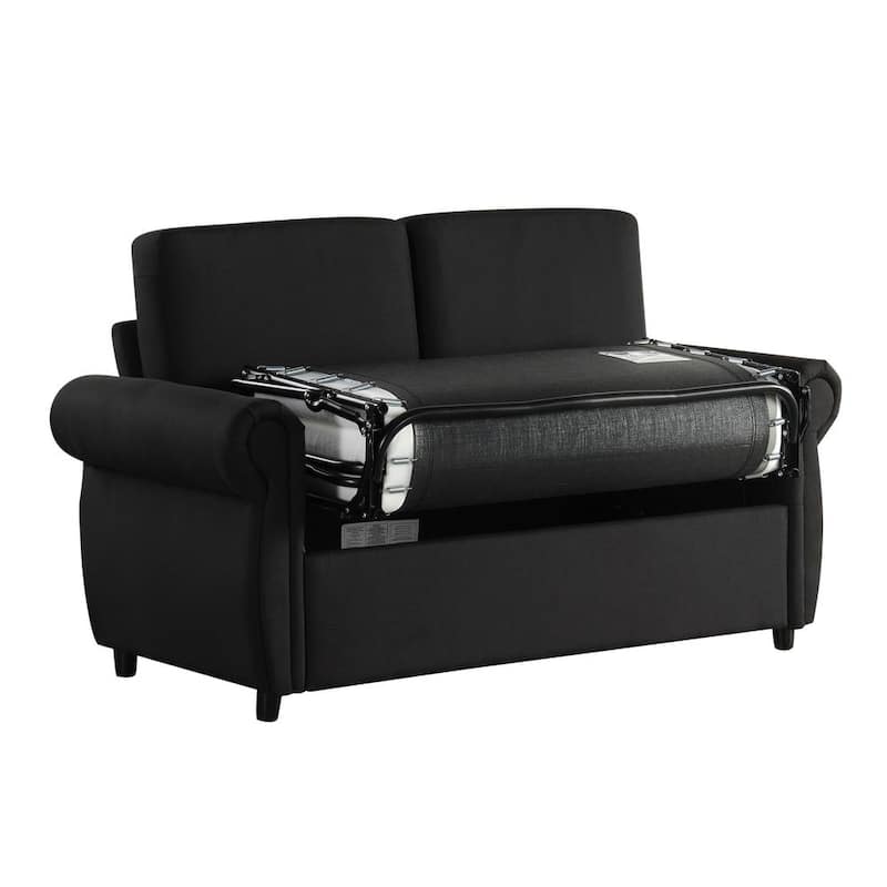 Sofá Cama Convertible de Lino Negro de 57.9 in. con Colchón de Espuma de Memoria y 2 Puertos USB wg3477148