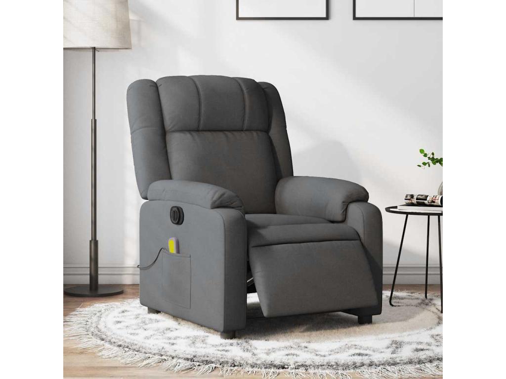 Sillón reclinable de masaje eléctrico tela gris oscuro