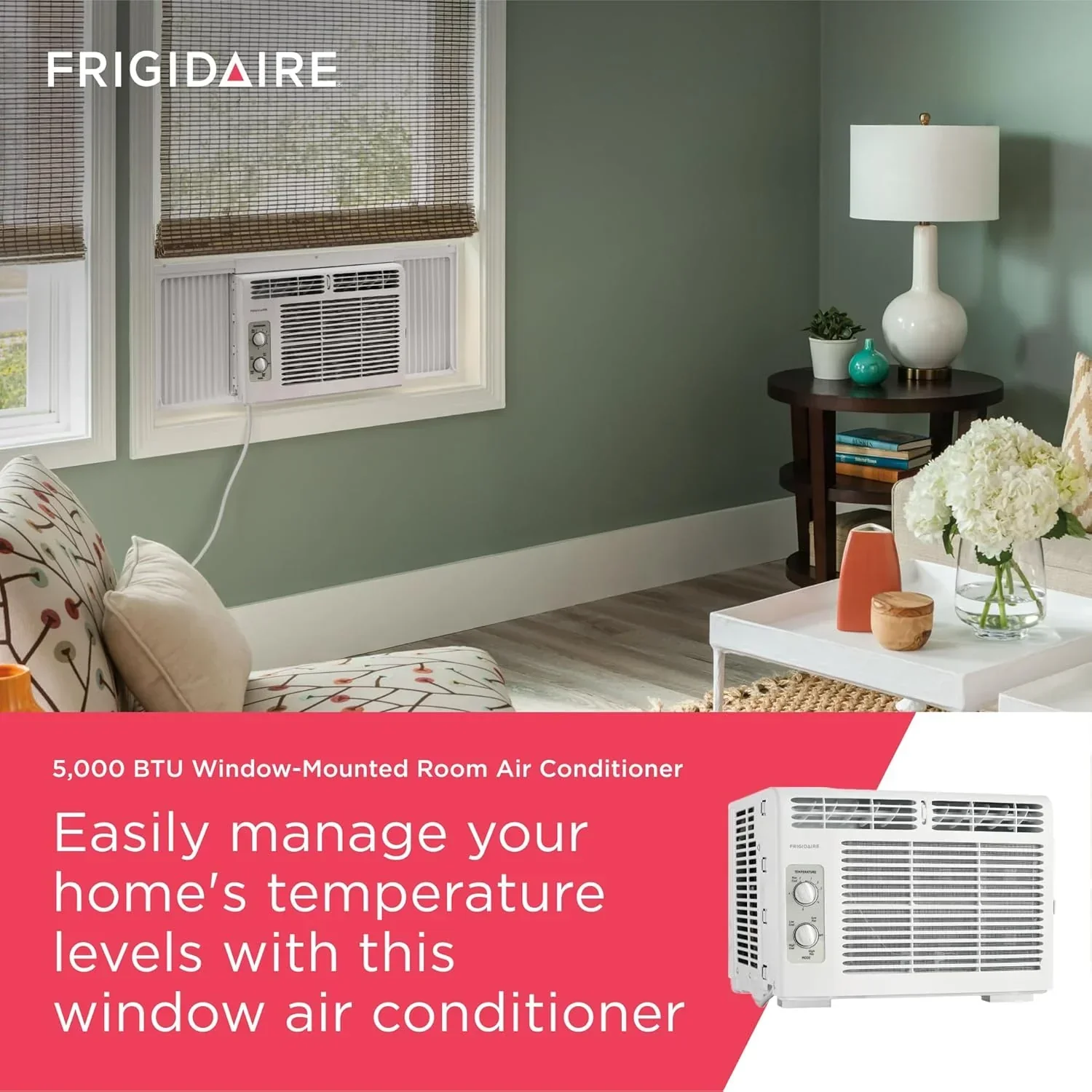 Frigidaire 5,000 BTU Window Air Conditioner Remote Control Cools Up to 150 Sq. Ft. Quiet Operation