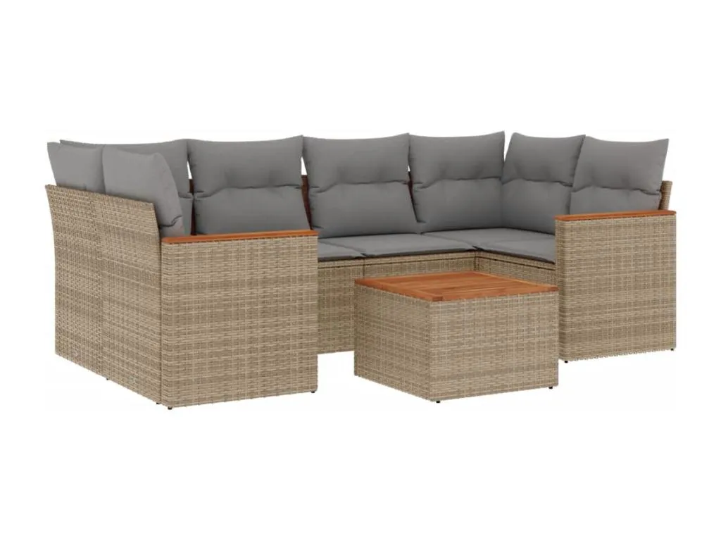 Juego de sofás jardín con cojines beige mezcla 7 pzas ratán PE