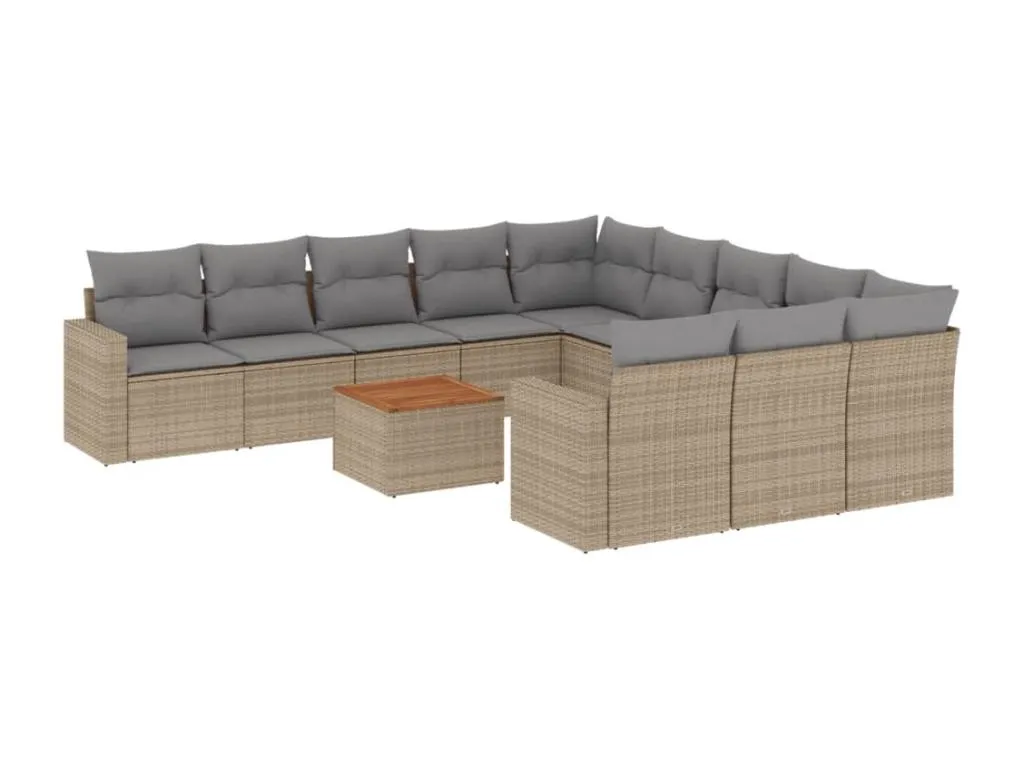 Decounico Juego de sofás jardín con cojines beige mezcla 12 pzas ratán PE