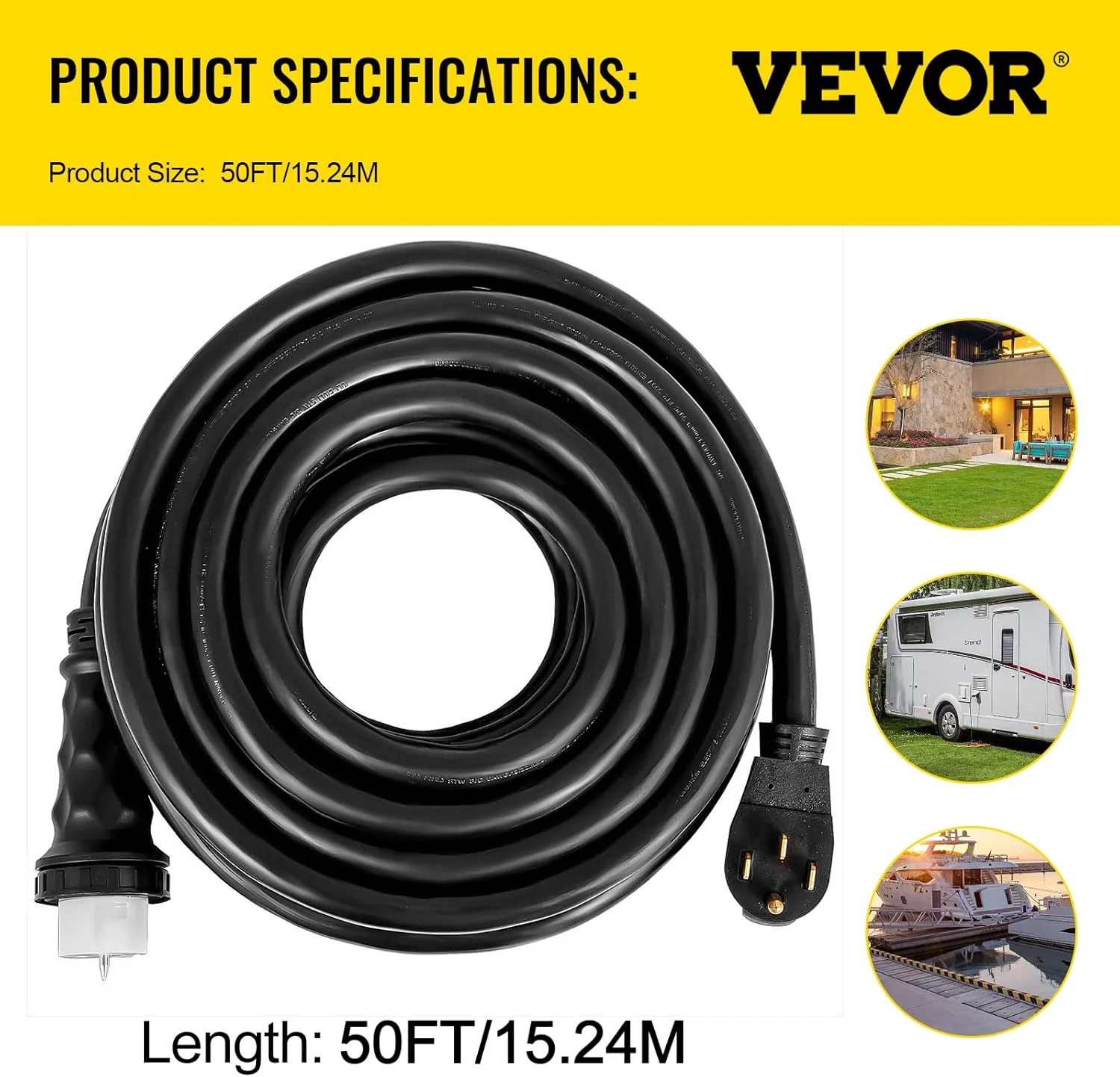 VEVOR Generator Extension Cord 50 ft 50 Amp STW 125V 250V 12500W N14-50P SS2-50R CS6364 - 45446 + 45505 - Image 7 VEVOR Generator Extension Cord 50 ft 50 Amp STW 125V 250V 12500W N14-50P SS2-50R CS6364 - 45446 + 45505 - Image 7