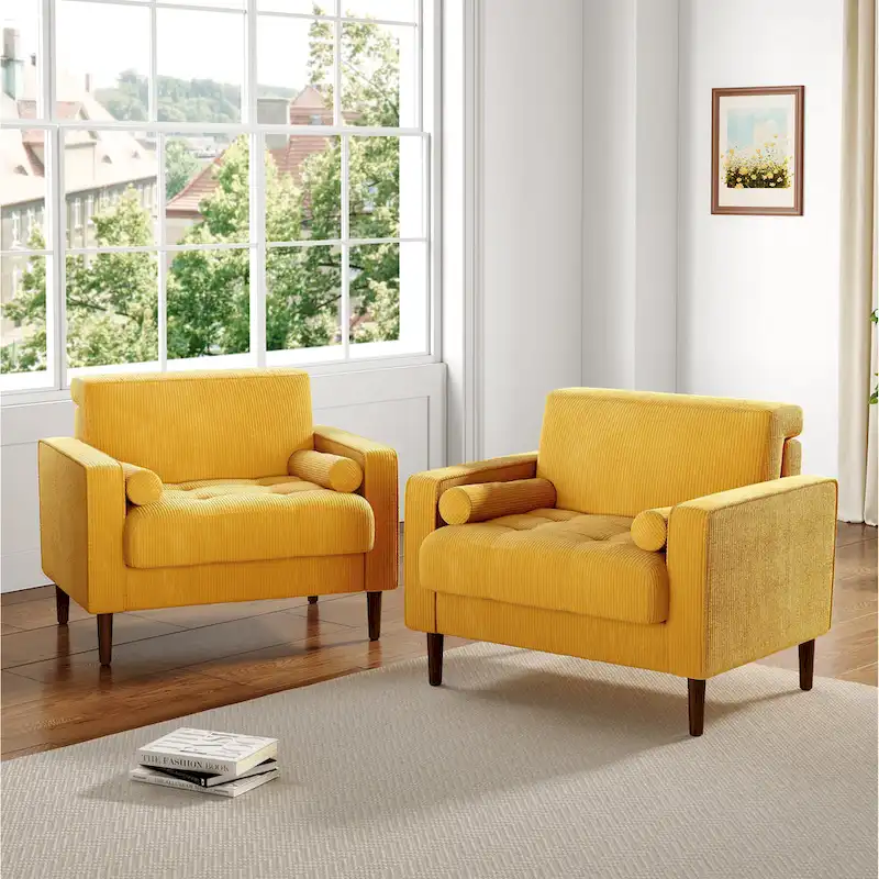 Set of 2 Modern Wide Armchairs in Corduroy - Accent Chairs