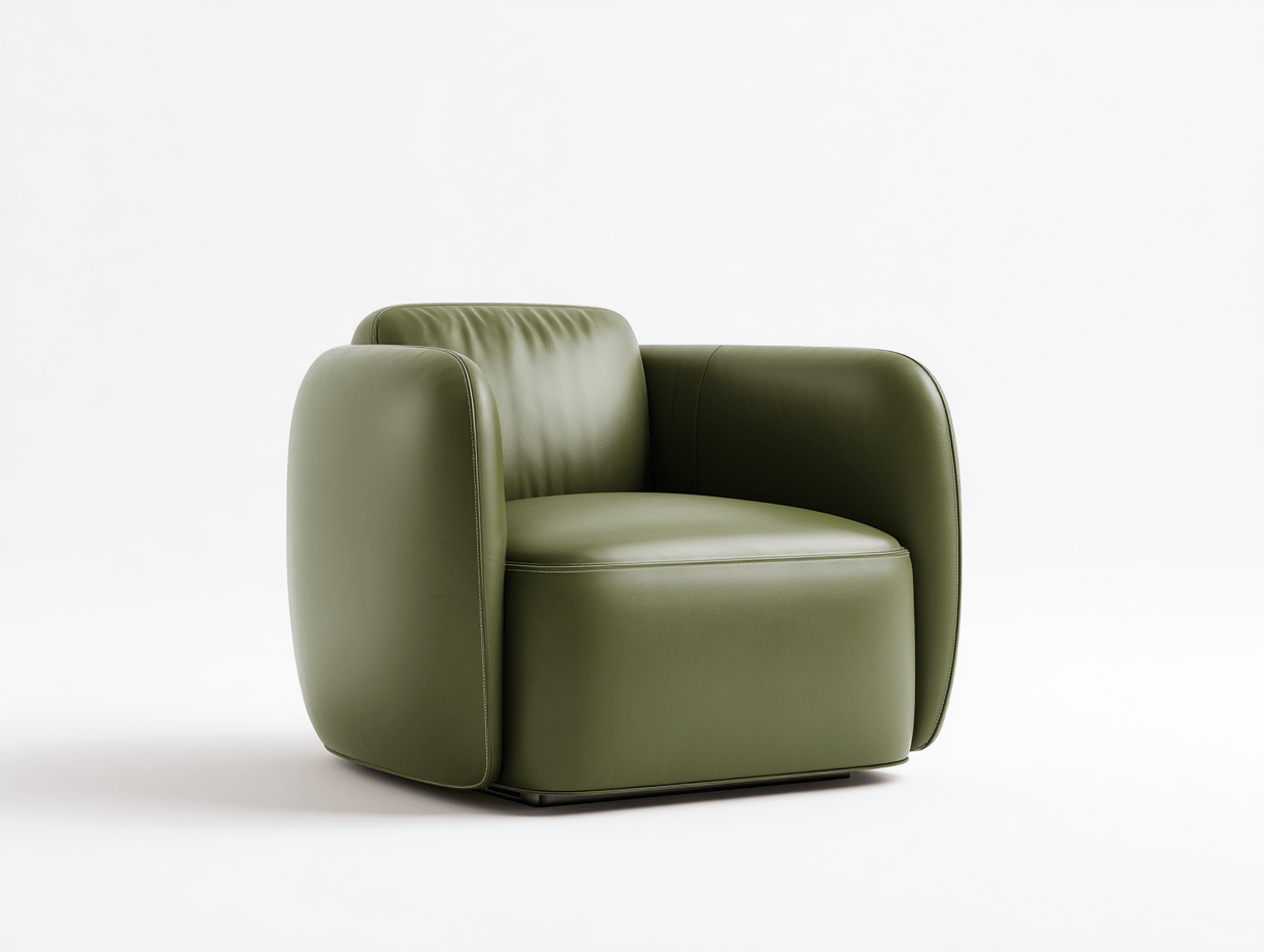 Sillón tapizado – cuero sintético verde oliva – estilo moderno minimalista