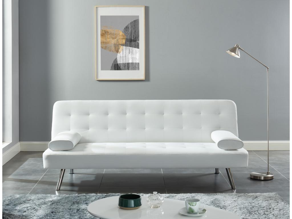 Sofá cama de piel sintética blanco