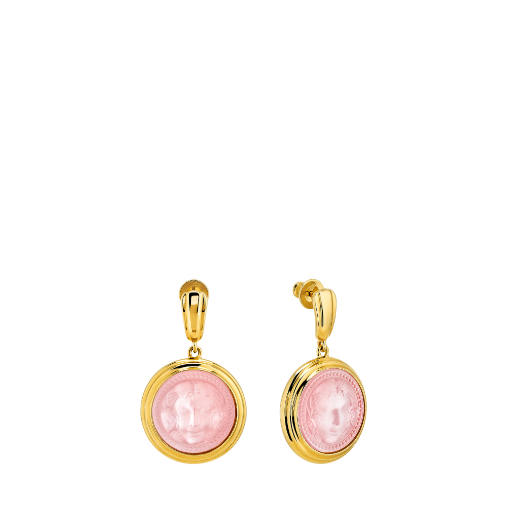BOUCLES D'OREILLES ARÉTHUSE ROND - CRISTAL INCOLORE NACRÉ ROSE, PLAQUÉ OR JAUNE 18 CARATS