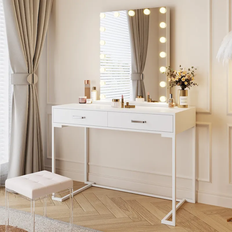 Modern Computer Desk with 2 Drawers - Stylish Study Writing Table with Storage for Home Office