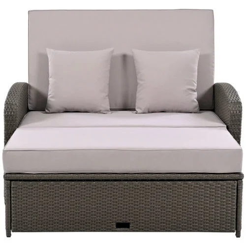 Harper & Bright Designs Rattan Outdoor Double Lounge Chaise 2-Person PE Wicker Outdoor Patio Sunbed with Canopy Cover for Backyard Garden Balcony, Beige+Black - Image 95