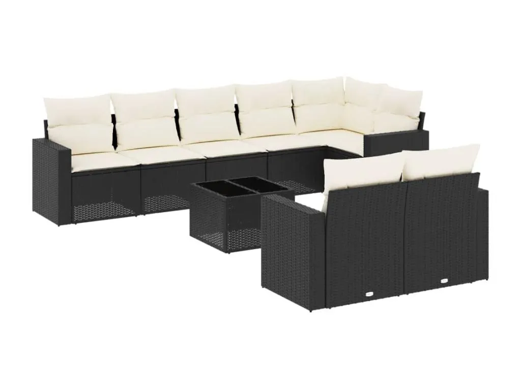 Set de sofás de jardín 8 piezas y cojines ratán sintético negro risq16693