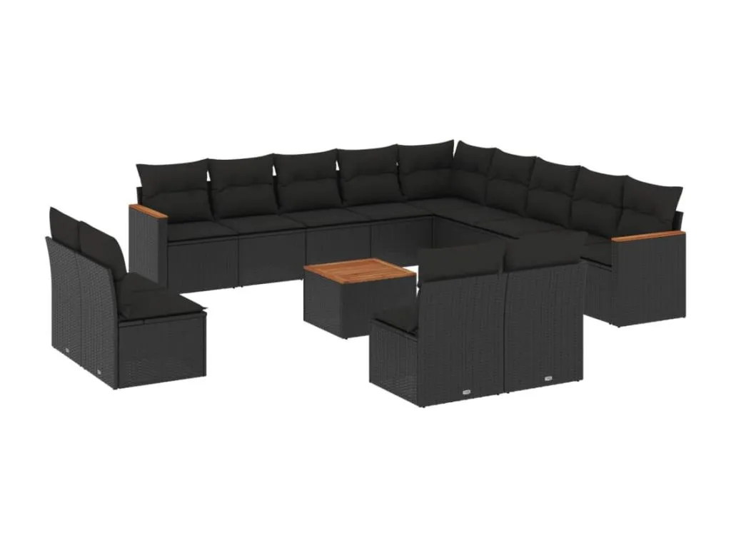 Set sofás de jardín 14 pzas con cojines ratán sintético negro 08887MJDP