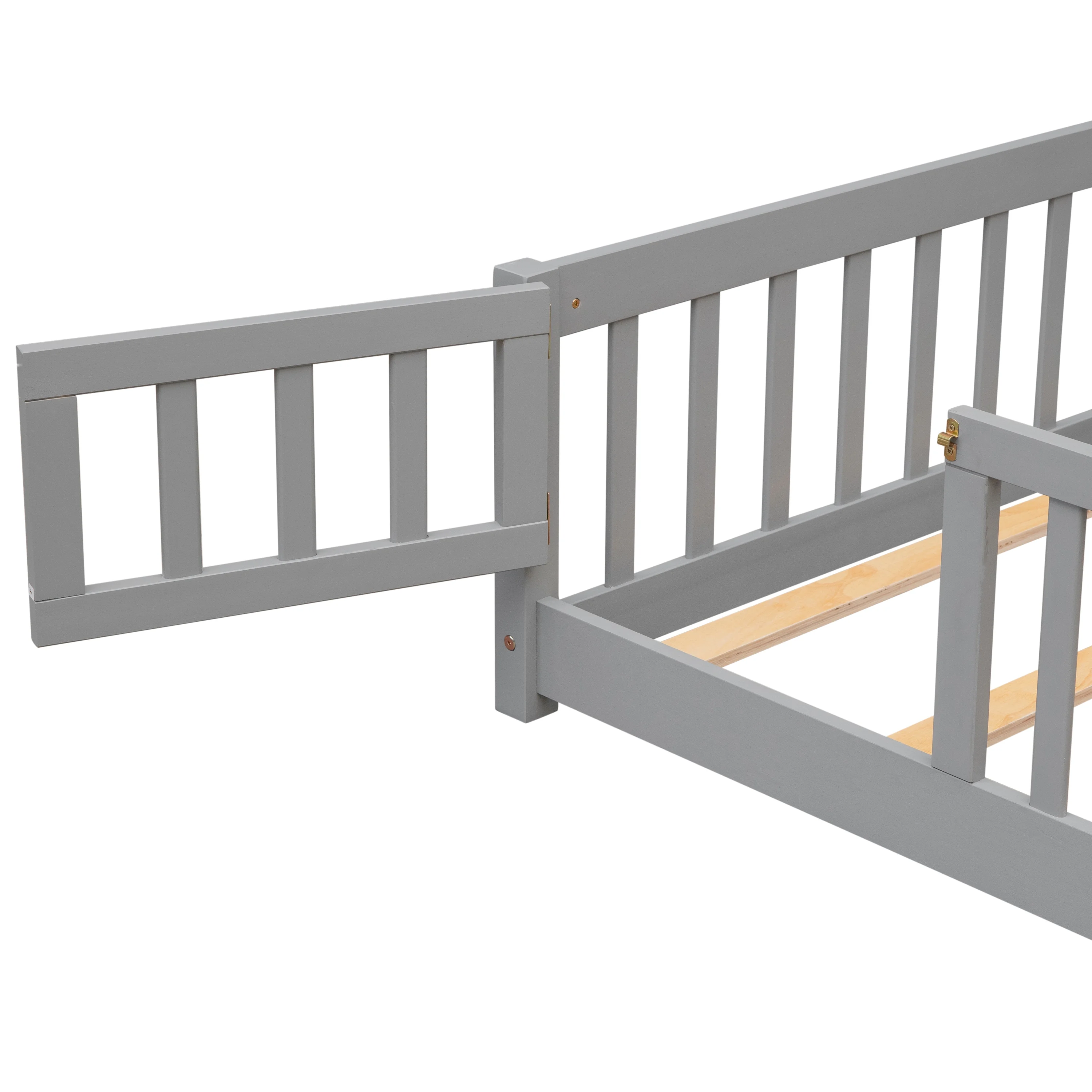 UHOMEPRO Twin Size Floor Bed with Door and Fence, Montessori Floor Bed with Slats and Safety Guardrails, Solid Wood Twin Bed Frame for Bedroom, White - Image 39