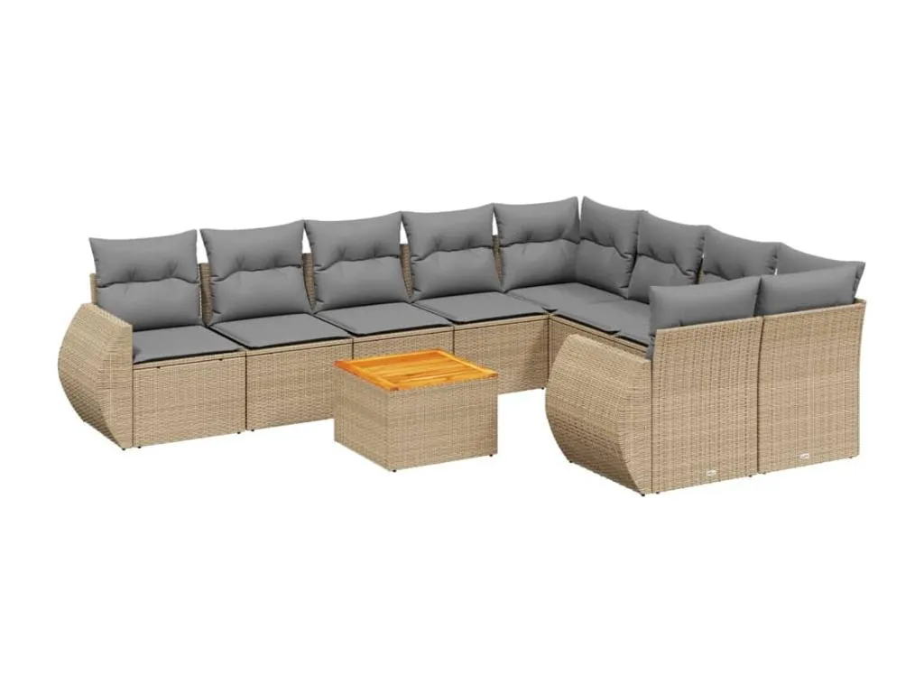 Juego de sofás jardín con cojines beige 10 pzas ratán sintético YTXC55179