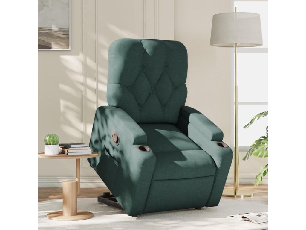 Sillón reclinable elevable tela verde oscuro