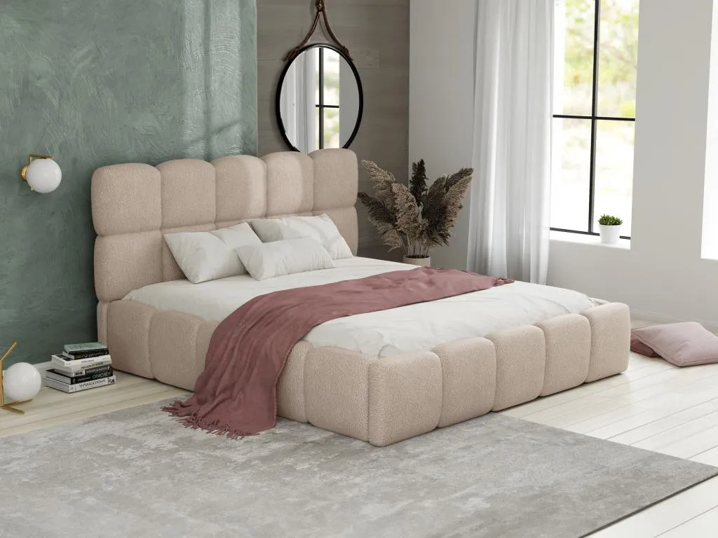 Canapé abatible 200x200 cm - Tela rizada - Beige Colchón - Mobtrendy jpjw51942