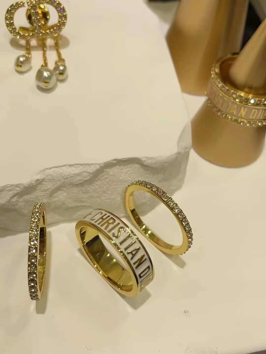 Dior White Enamel Rings - 3 Pieces - Original Replica Club