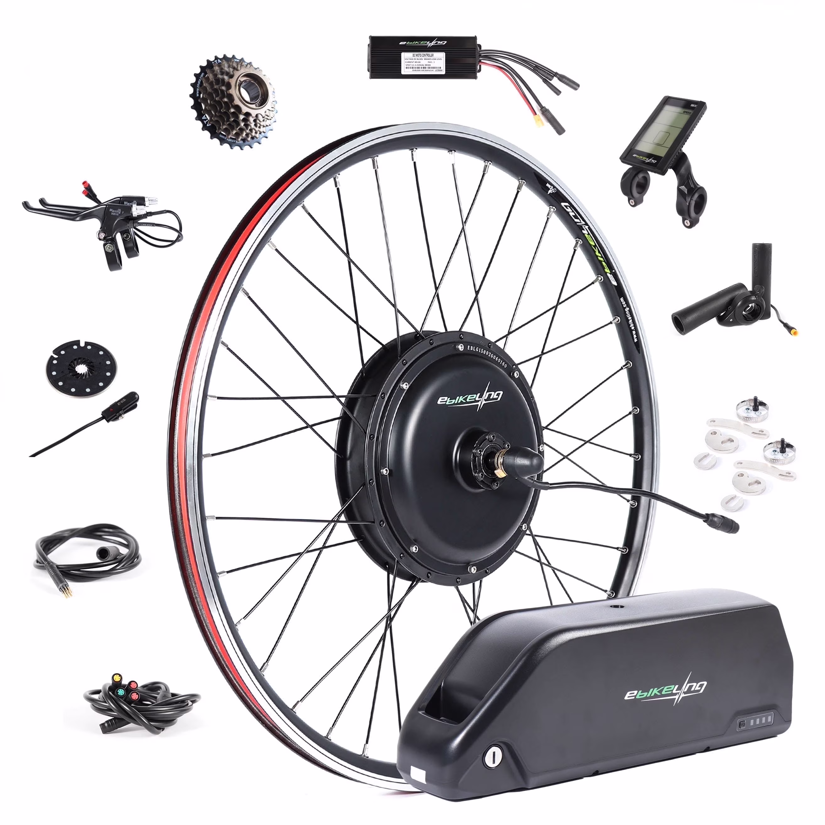 Ebikeling 48V 1500W 52V 19.2AH Rear - Rack Ebike Conversion Kit with Battery 700C Rear Electric Bike Conversion Kit | Add on Electric Bike Kit for Waterproof Design for Enhanced Performance(700"/Rear/1500W-52V 20AH Bull Shark)